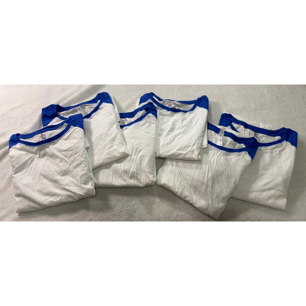 Royal Avalon Mens XL Baseball Tee White Blue Long Sleeve‎ Raglan Shirt 6 Pk